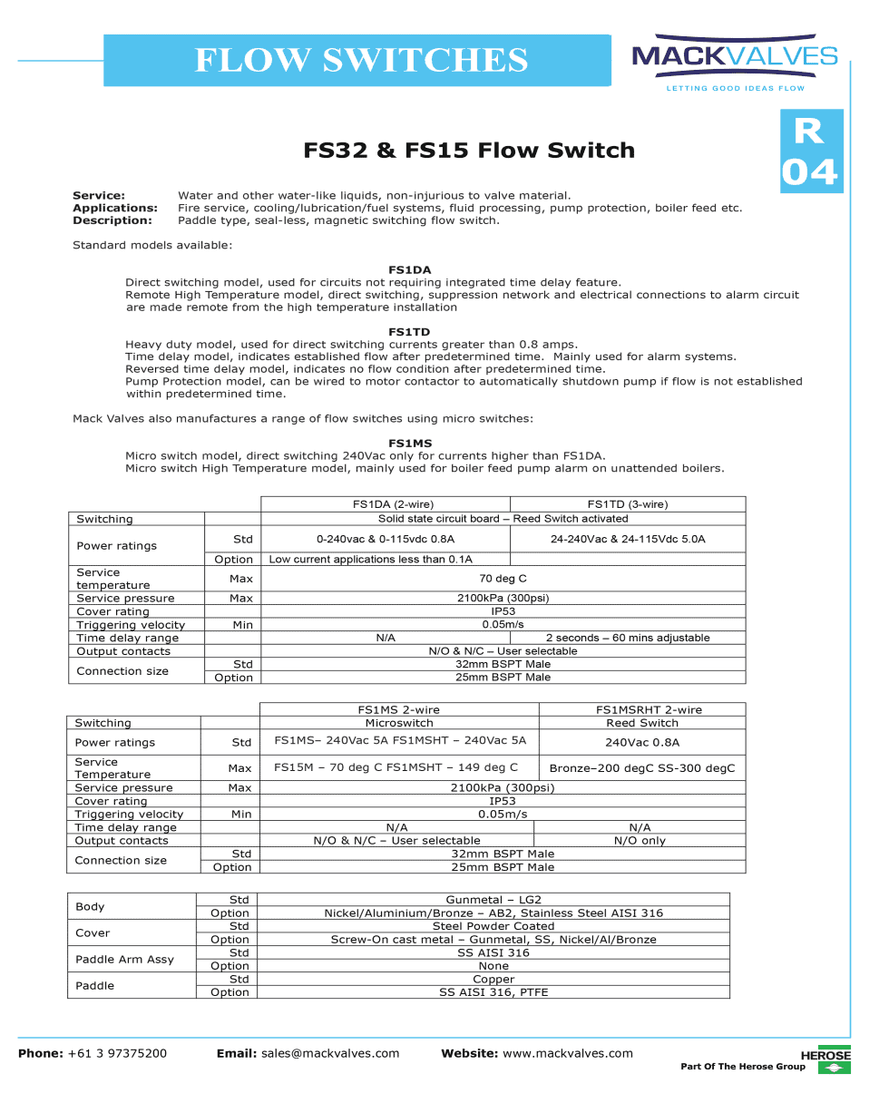 Flow Switches Mack Valves