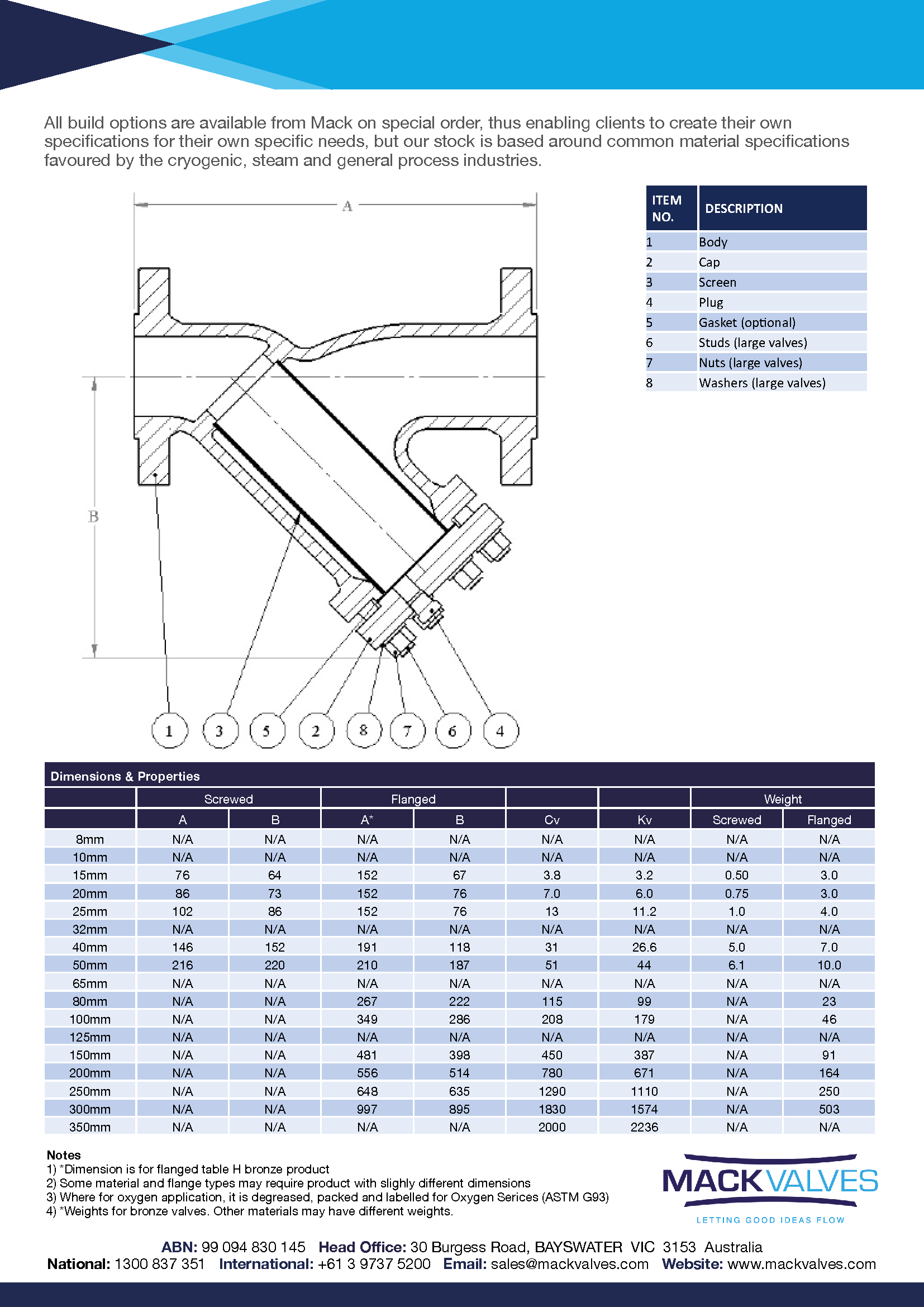 Mack Valves Data Sheet 67 Series 'Y' Type Strainer